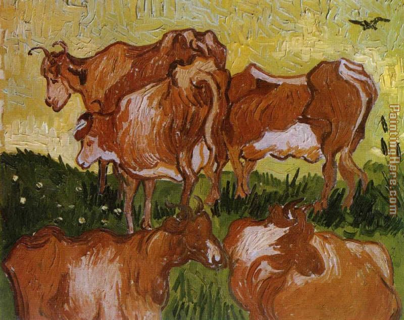 Cows painting - Vincent van Gogh Cows art painting